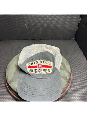 Ohio State Buckeyes Mesh Trucker Hat Adjustable Gray & White Embroidered Patch C